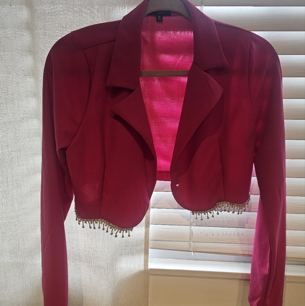 Elegant Pink Women's Jacket with Beaded Trim
